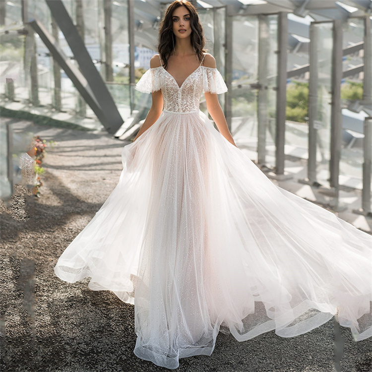 2021 New Large Size Knot Wedding Dress Slim Slimming Shoulders Fat Lace Flower One-Shoulder Female Wedding Dresses