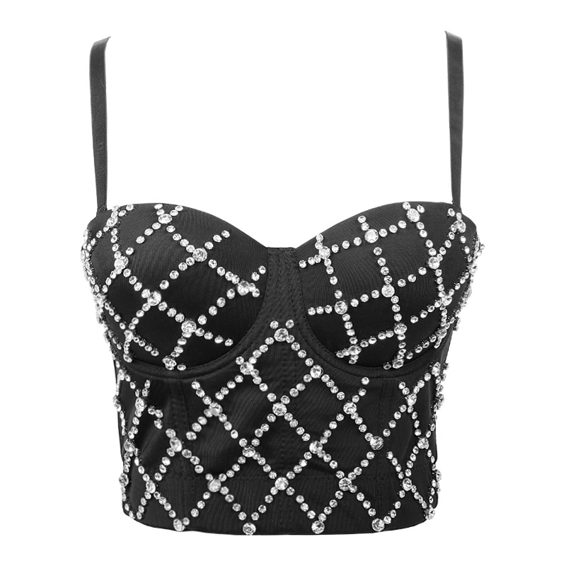T879 New Bead Bustier Pearls Diamond Push Up Night Club Bralette Women's Bra Strapless Plus Size Strapless Crop Top
