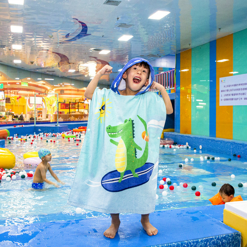 Cartoon Child Poncho Bathrobe Soft Baby Cotton Hooded Kids Beach Towel