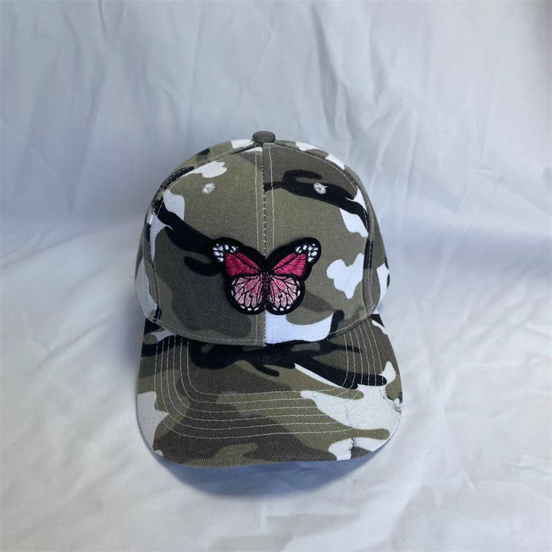 wholesale dad hat baseball hat with hook and loop fasteners camouflage caps with butterfly pattern