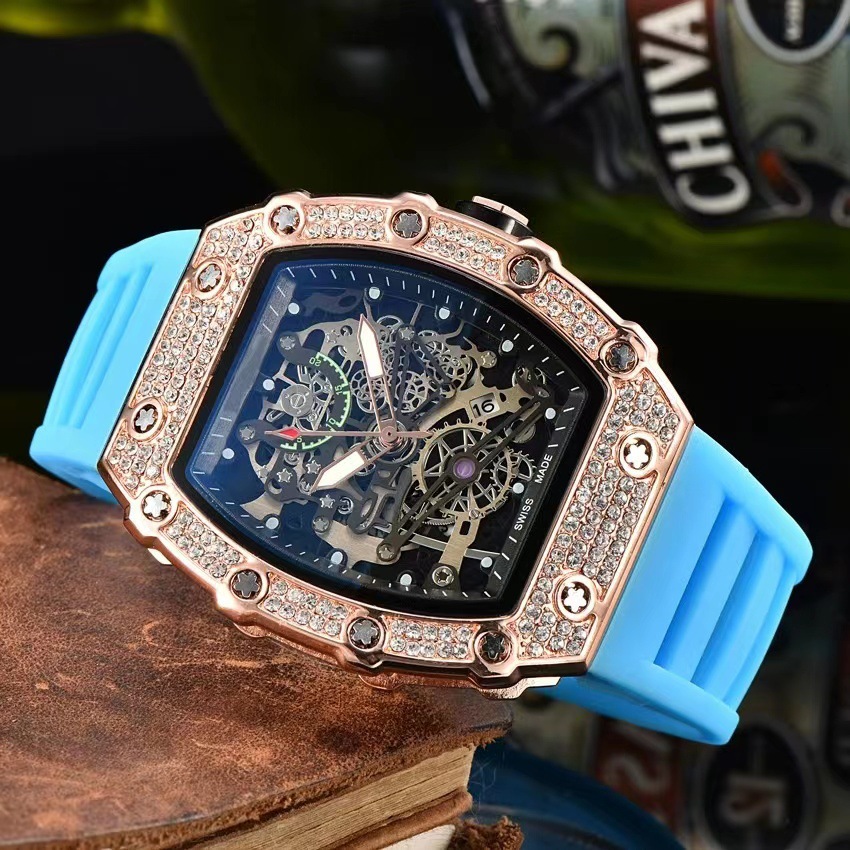Hot Sell 9791 Fashion Richard Barrel-shaped Spiral Crown Diamond Wristwatch Novelty Sports quartz Electronic Novelty watch