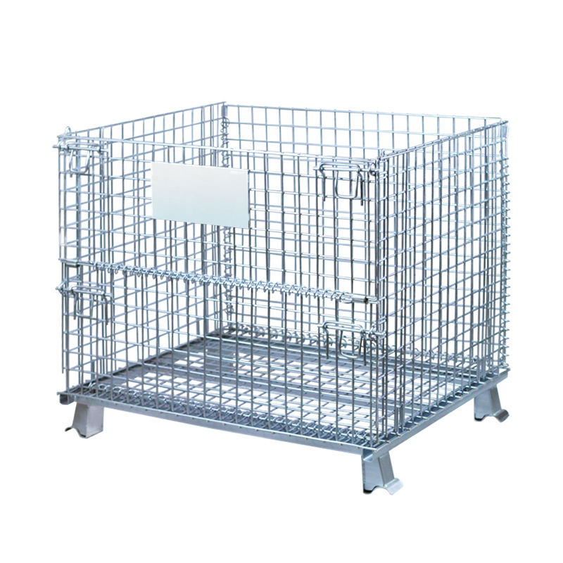 Mesh box wire cage metal bin storage container foldable metal rolling storage cage