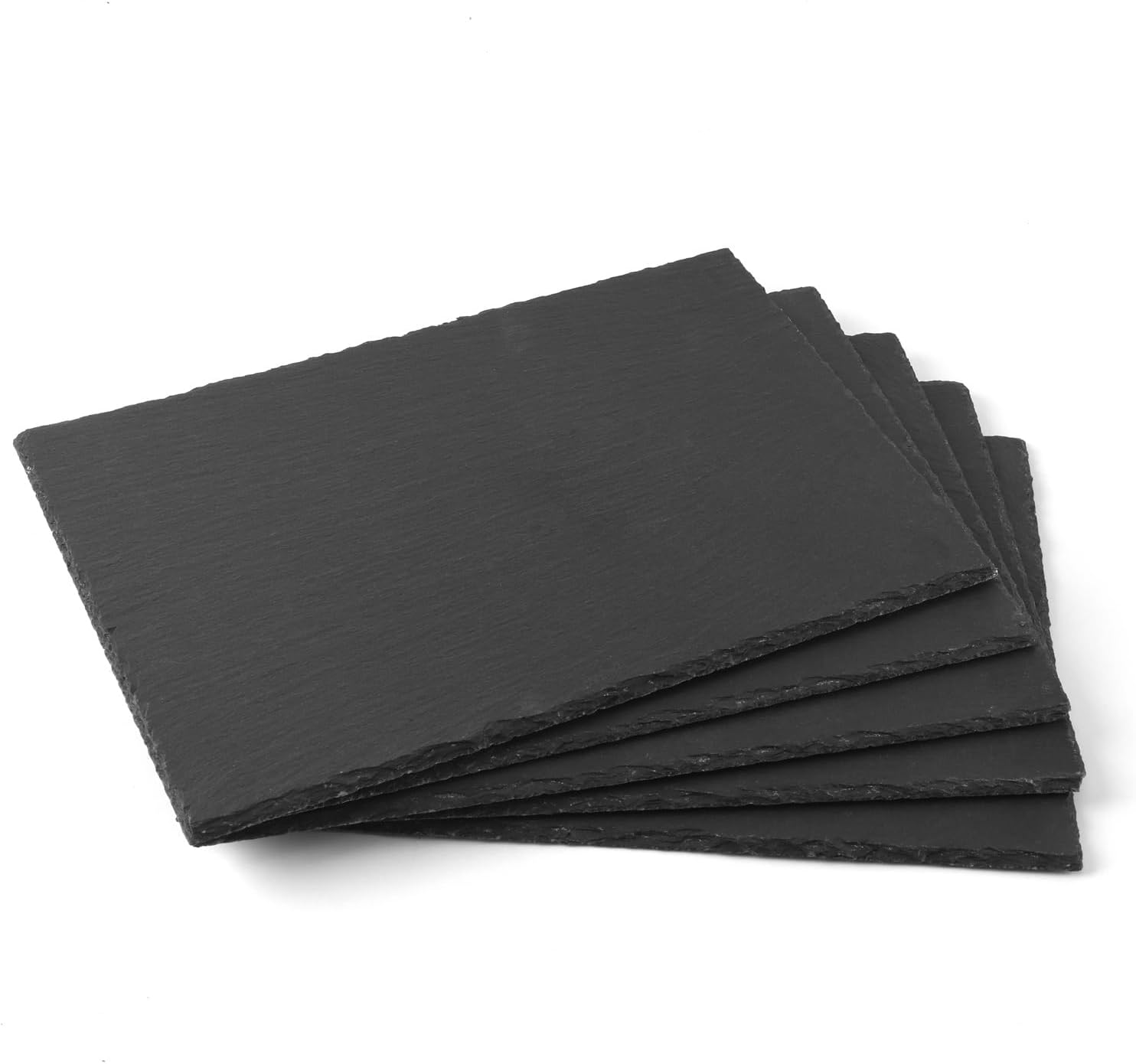 Set of 6 Black Slate Charcuterie Boards with Chalk, Individual Stone Plates for Cheese, Meat, Appetizers (8 x 12 In)