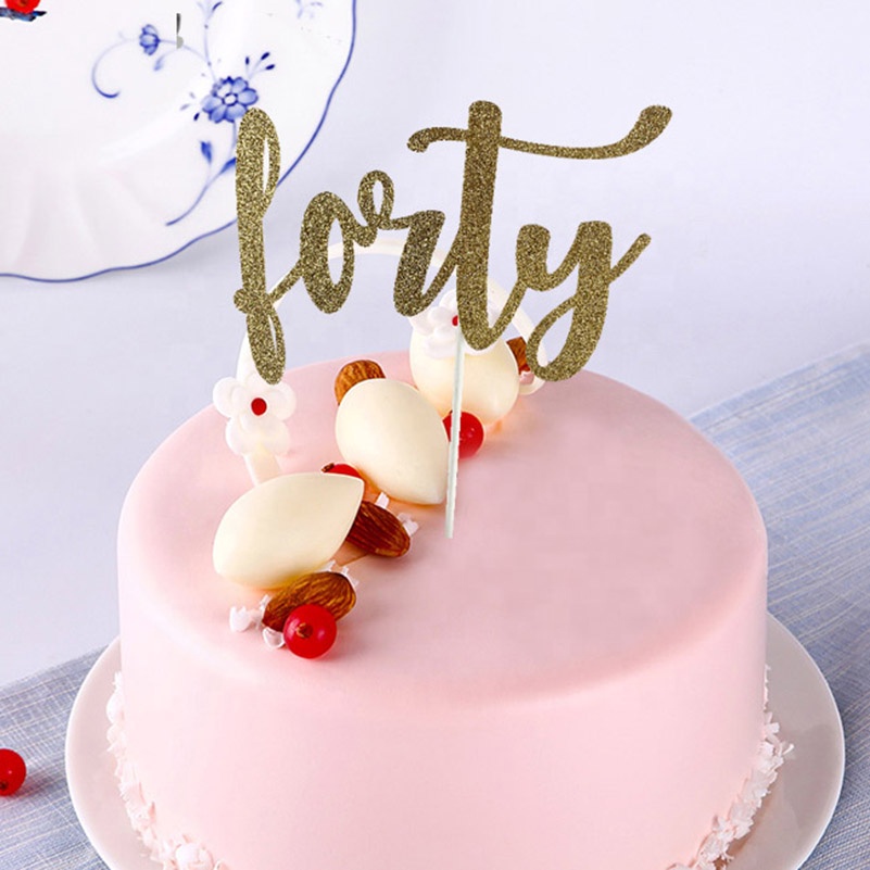 New arrival laser cut 350gsm gold glitter paper anniversary Christmas happy birthday cake topper