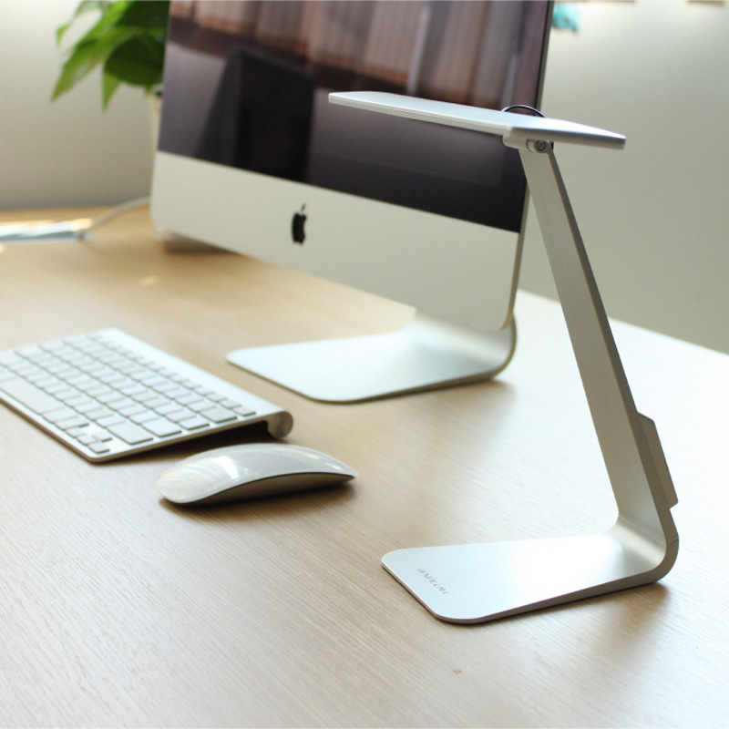 Biumart simple energy saving folding rechargeable black and silver portable led aluminium desk lamps office table lamp lights