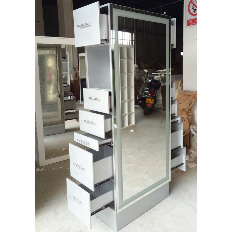 White led light hair styling mirror station barber shop used hair salon station with double side mirrors
