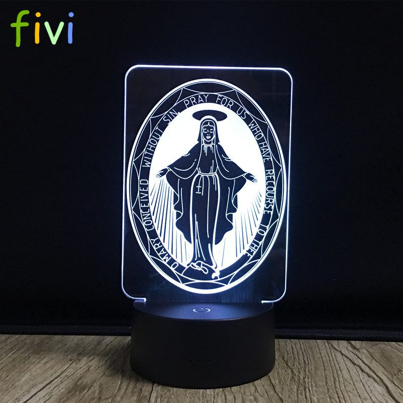 3D Иллюзия благословенная девственная Мария ночник лампа 7 видов цветов постепенно Chanding сенсорный переключатель USB настольные лампы