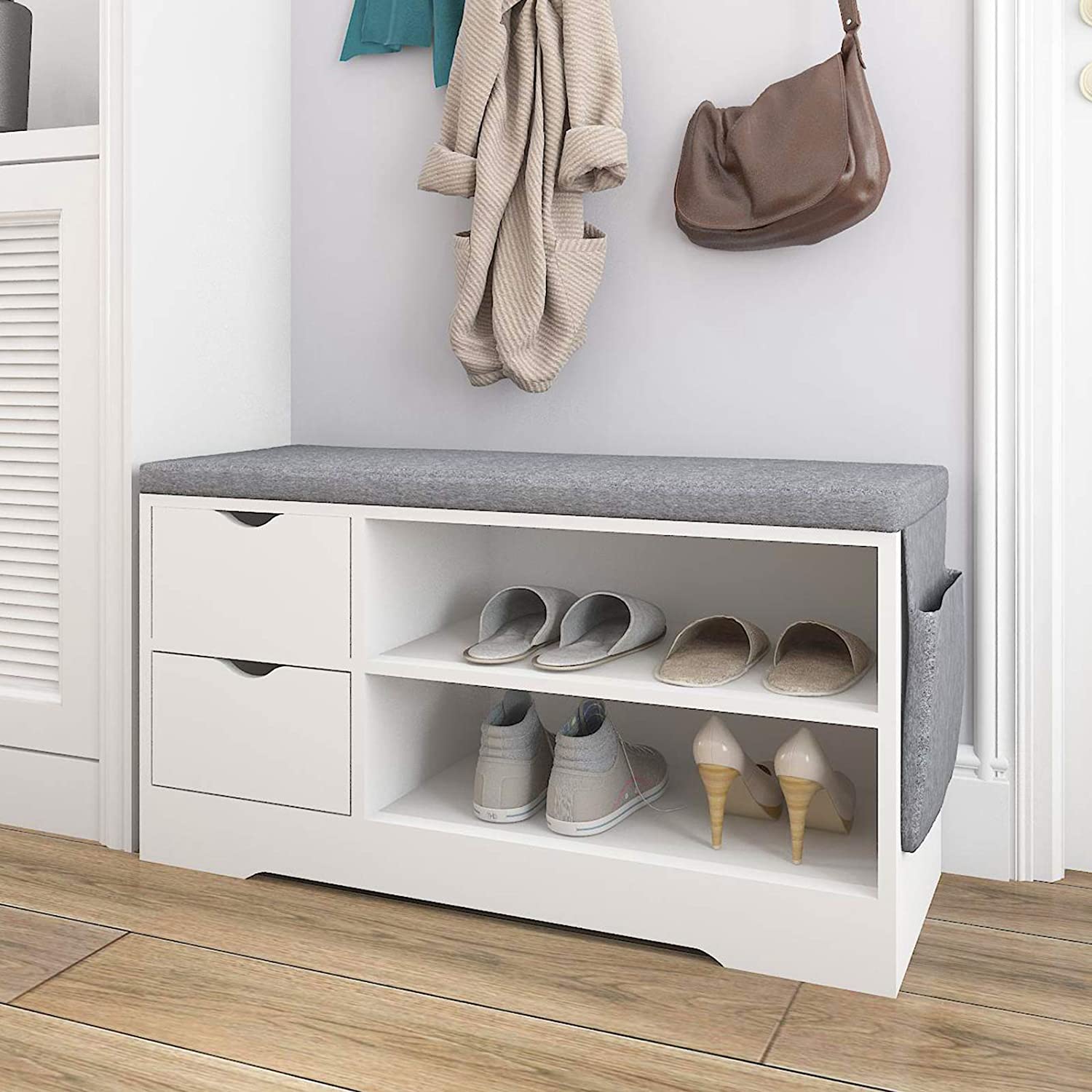 Shoe Storage Bench with Seating, entryway Bench with Storage, Wooden Storage Cabinet Bench with Drawers for Entryway Hallway Bed