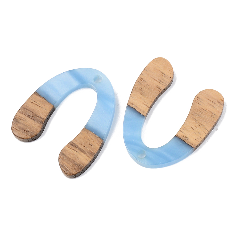 PandaHall U Shape Resin & Walnut Wood Pendants