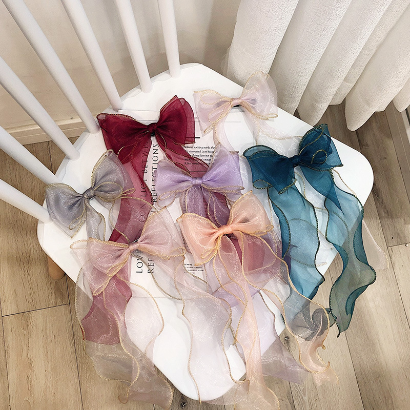 Wholesale American and European Style Fabric Hair Clip Korea Organza Ribbon Bows Hairpin for Girls Red Color for Daily Use