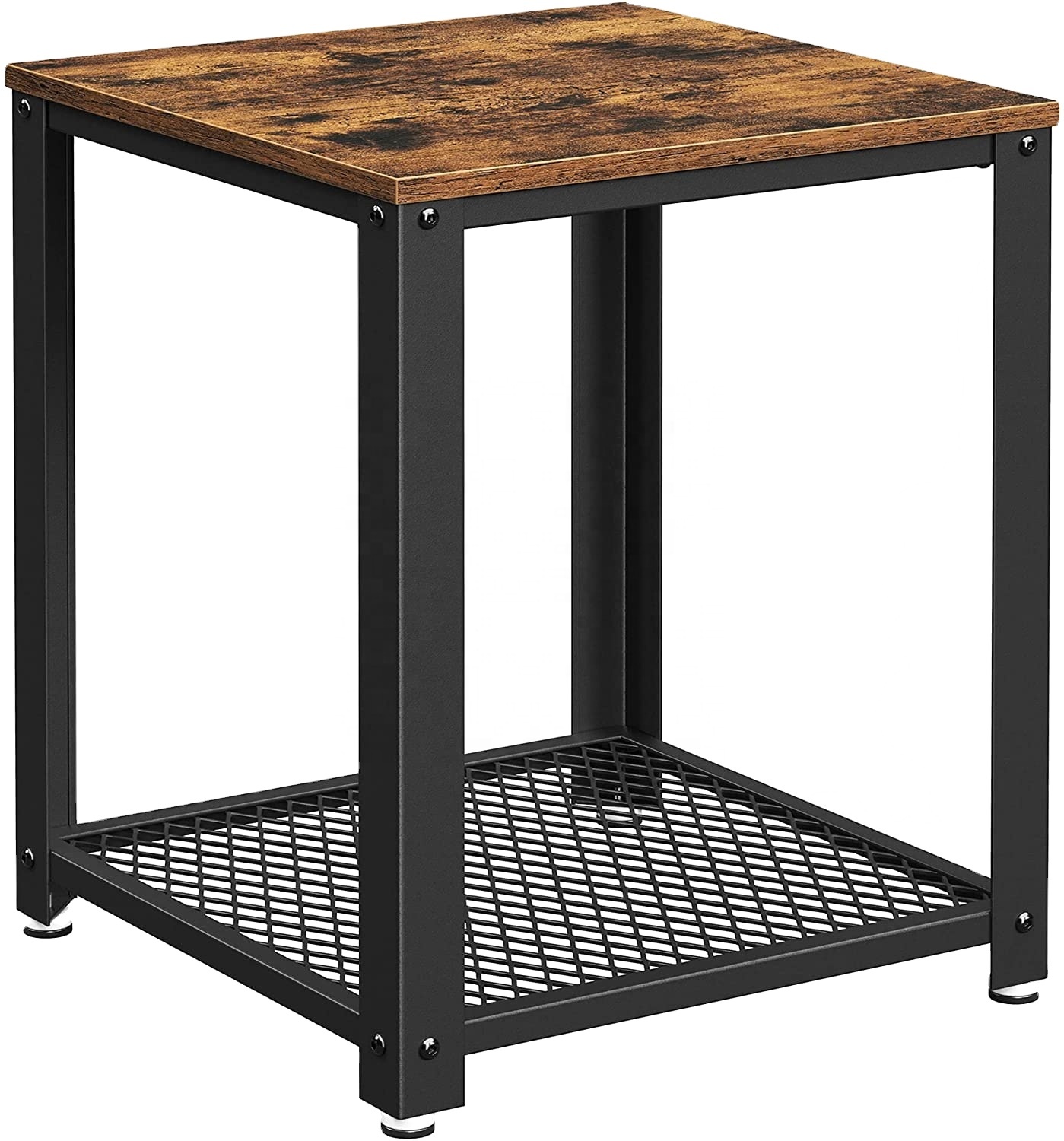 Industrial End Table with Storage Shelf, Wood Look Accent Furniture, with Metal Frame