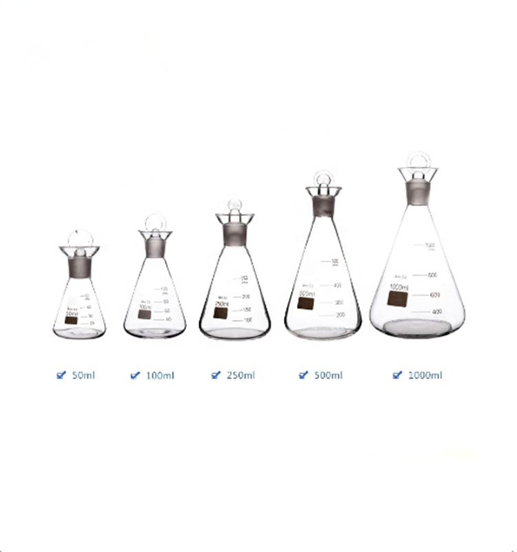 Лабораторная стеклянная колба Erlenmeyer, колба из боросиликатного стекла Lodine