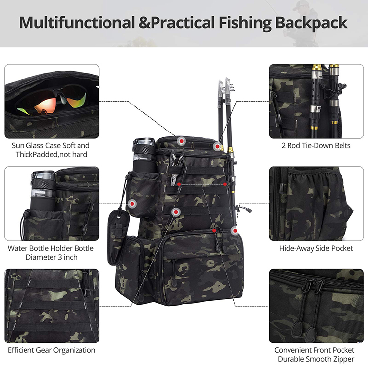 JH-Textile Custom высокое качество 840D Tpu покрытие Jig Fulljion многофункциональная сумка для рыбалки оборудование водонепроницаемый рюкзак