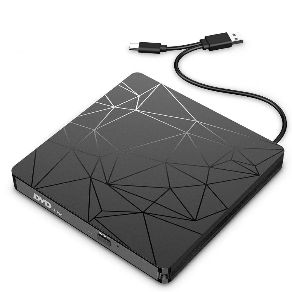 Raycue Портативный USB 3,0 и Тип C Внешний DVD проигрыватель компакт-дисков CD-RW горелки и чтения