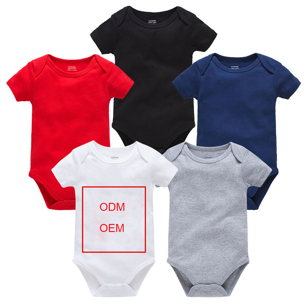 Лето 100% хлопок короткий рукав сплошной детская одежда ODM новорожденных ползунки Baby Onesie
