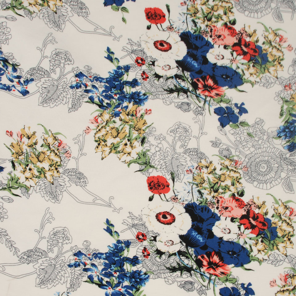 Wholesaler colorful flower printed knit nylon china rayon spandex ponte Roma fabric in pakistan