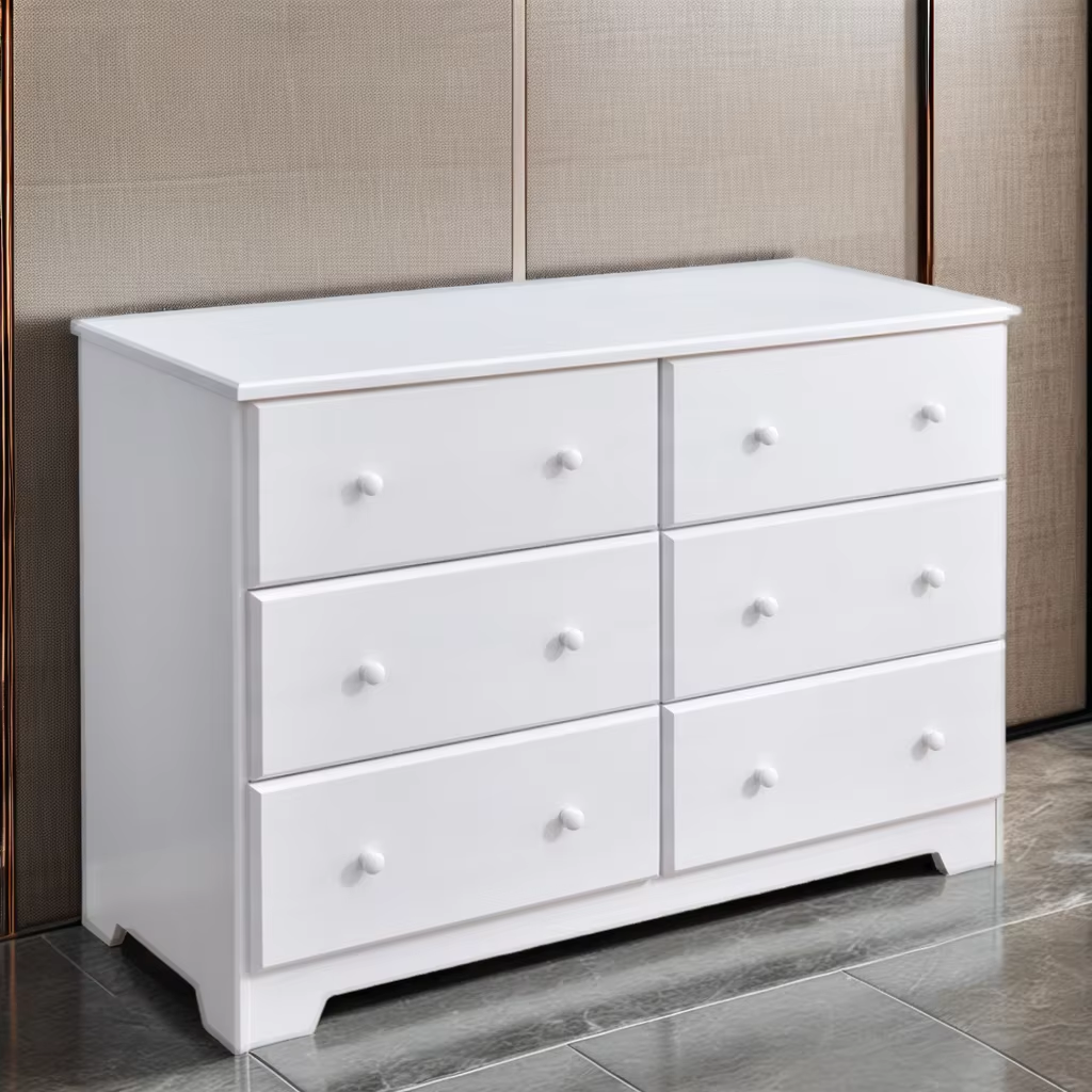 Modern Dresser with 6 Adjustable Drawers White Solid Wood for Large Space for Apartments