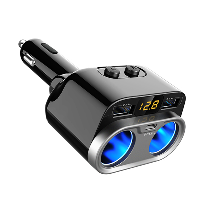 Newly designed rotating dual USB port switch button to control car charger Car Cigarette Lighter Splitter Car adapter