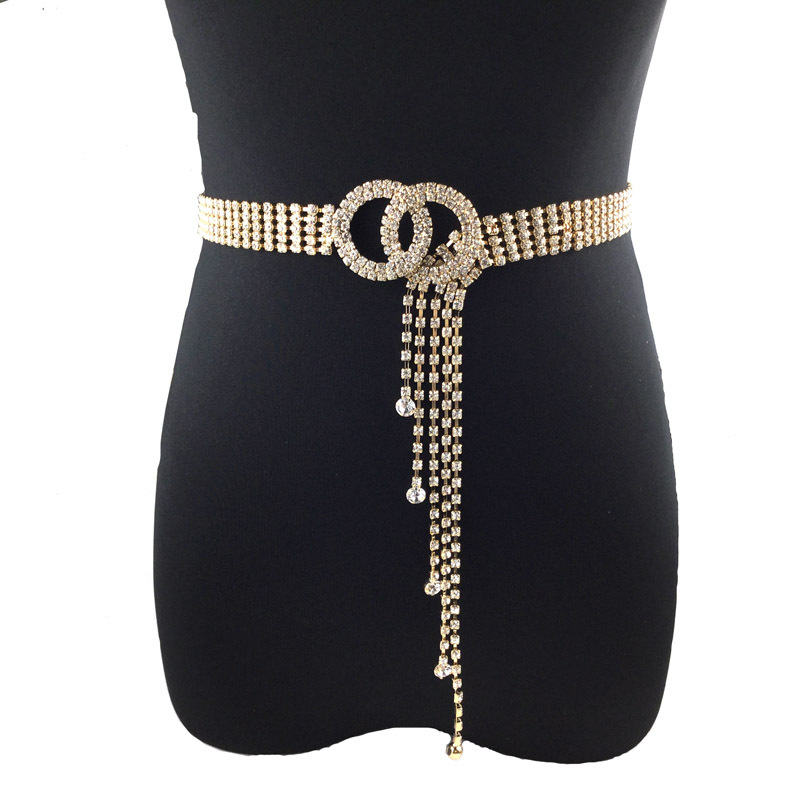 European and American jewelry rhinestone tassels crystal beads diamond women waist chain belt