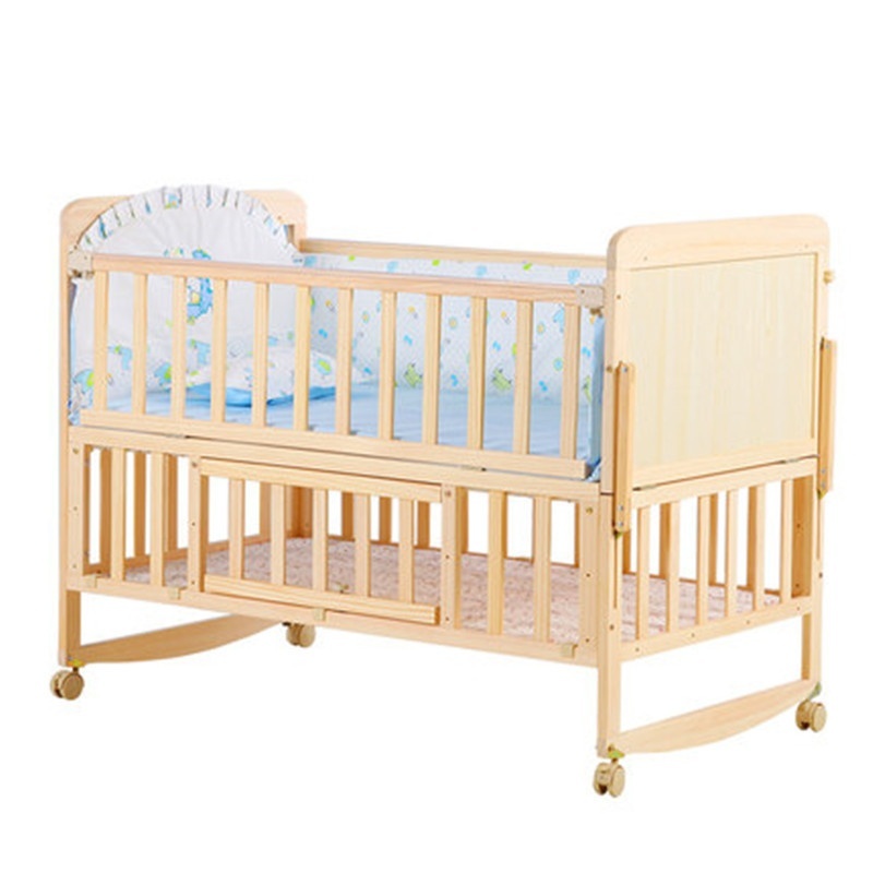 Factory Direct Solid Wood Baby Cot Multifunctional Kidsren Bed/Cradle/BB Bedroom Modern Paintless Foldable One Generation