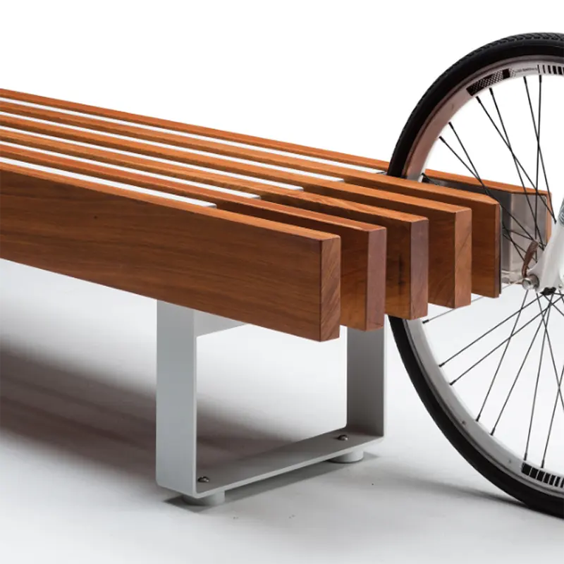 Commercial park bench seat with bike rack multifunction wooden and steel modern outdoor bench