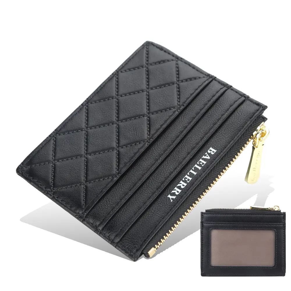 Baellerry New Fashion Customize PU Leather Short Card Holder Wallet With Zipper Bag For Women Lady Coin Credit Card Purse Style