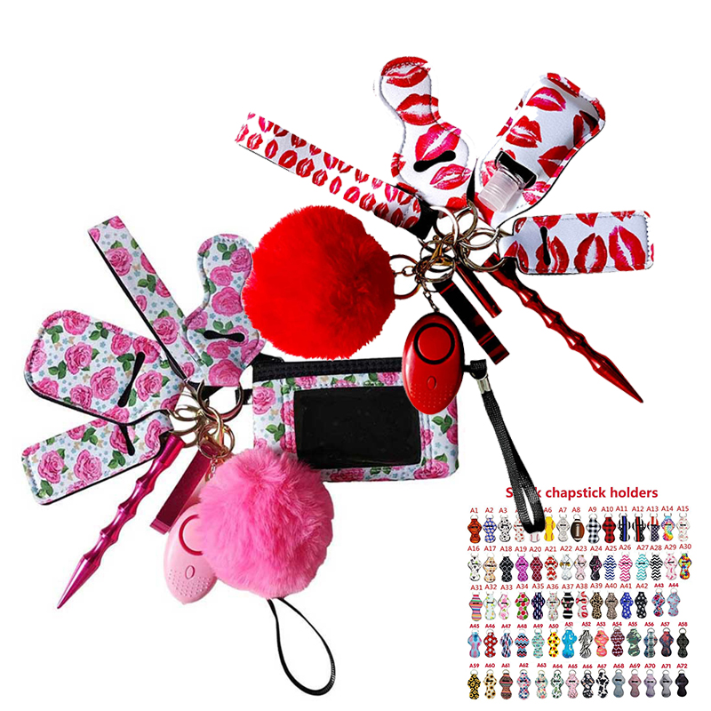 hot-Sell 9pcs/set self defense keychain self defense keychain set survival women items inkfe alarm self defense for women