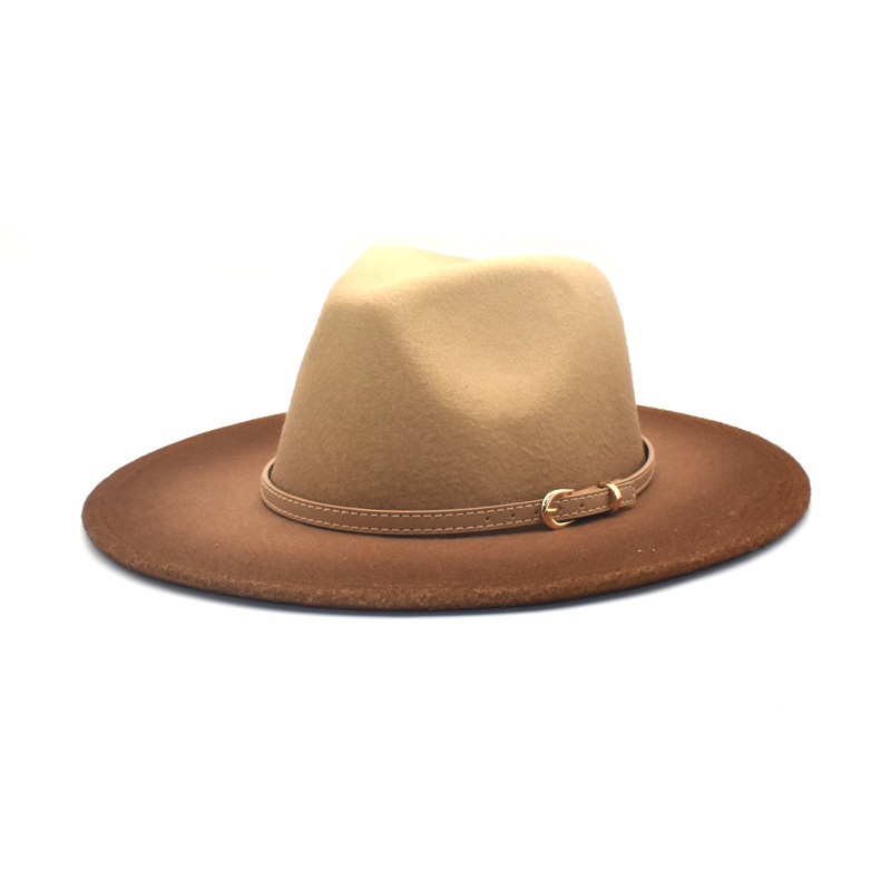 Fedora шляпы оптовая продажа; Новый стиль; Градиентная расцветка шерстяное с большими полями в стиле джаз уличные теплые женские Панама Индиана Джонс ruediger головные уборы