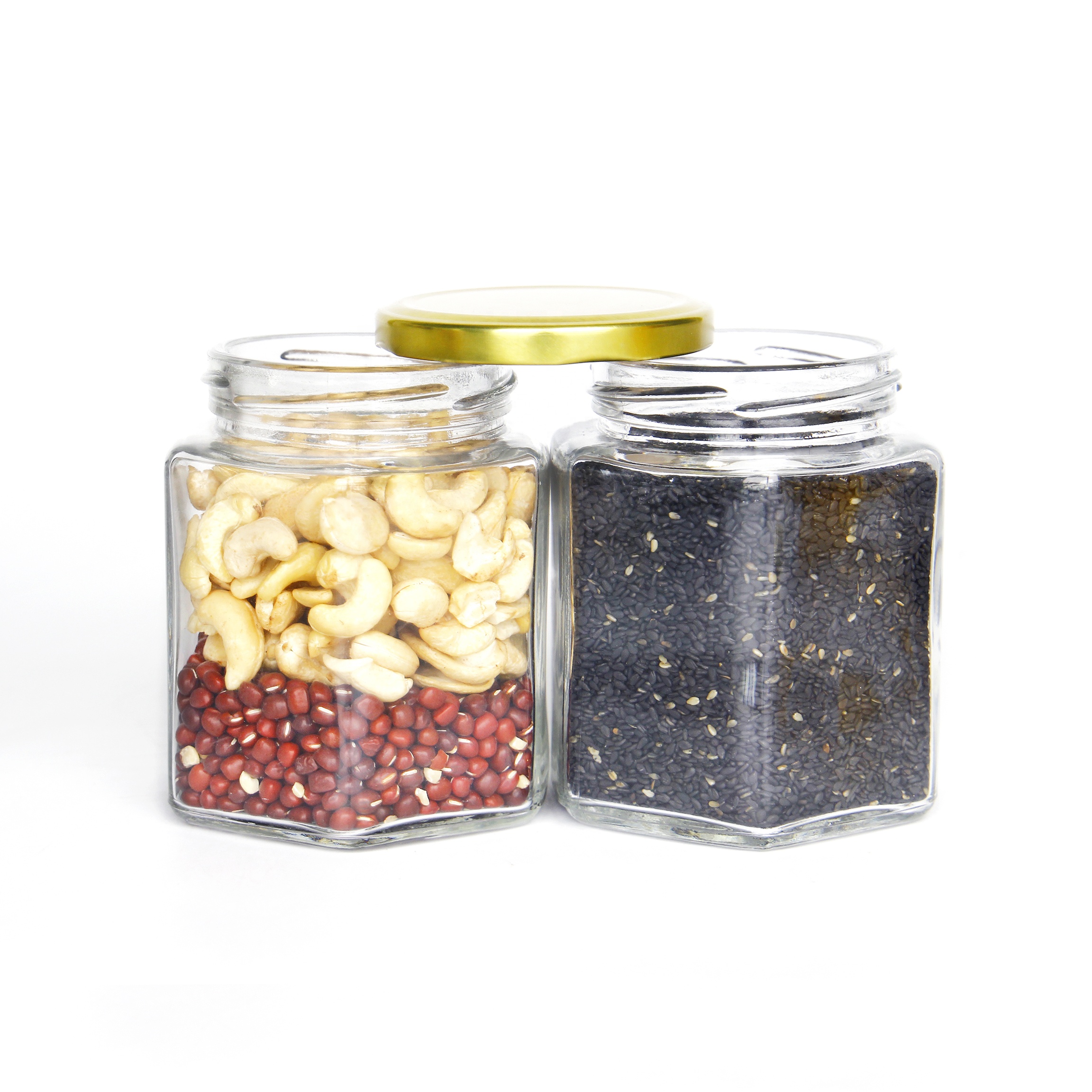 Empty Factory Glass 6 oz Hexagonal Family Size Jar Nuts Snacks Container