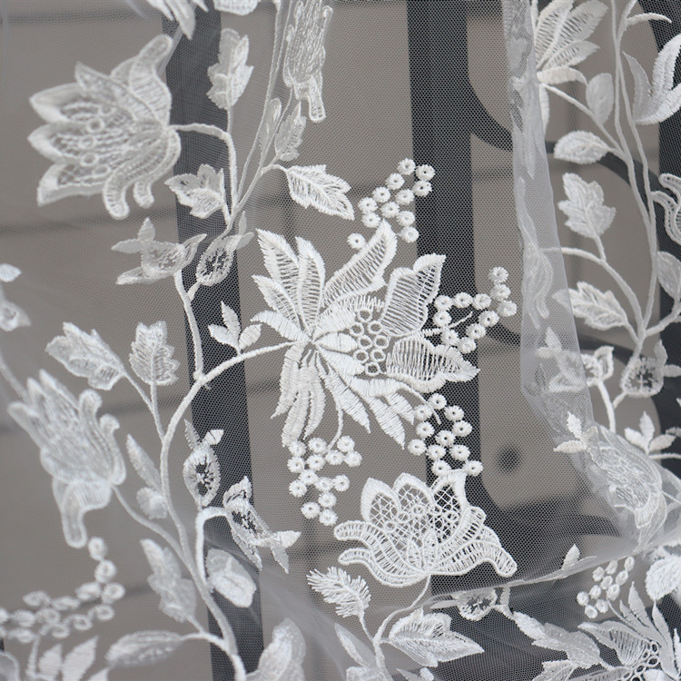 High quality embroidery three-dimensional flower mesh fabric garment skirt home decoration accessories white