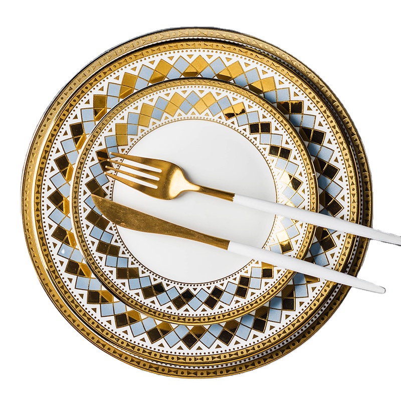 SYL Luxury gold bone china new wedding household dishes porcelain and restaurant decoration dinner charger plate