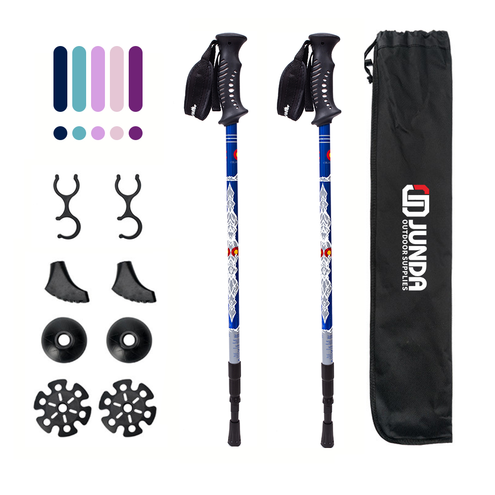 custom 3-section telescopic folding aviation aluminum tracking walking hiking sticks trekking pole