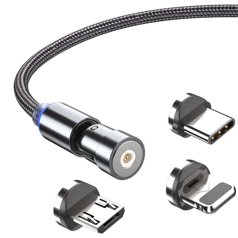 2 м нейлоновый Плетеный провод Micro 8pin USBC гибкий вращающийся на 540 градусов интерфейс с двойным вращением Сильный магнитный кабель со светодиодным индикатором