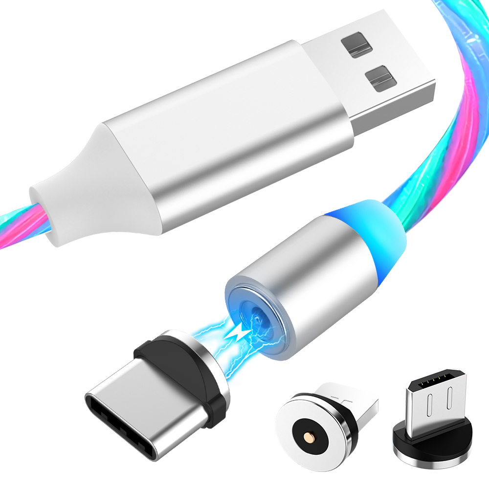 СВЕТОДИОДНЫЙ Магнитный зарядный usb-кабель Type-C для зарядки iPhone, Магнитный зарядный кабель