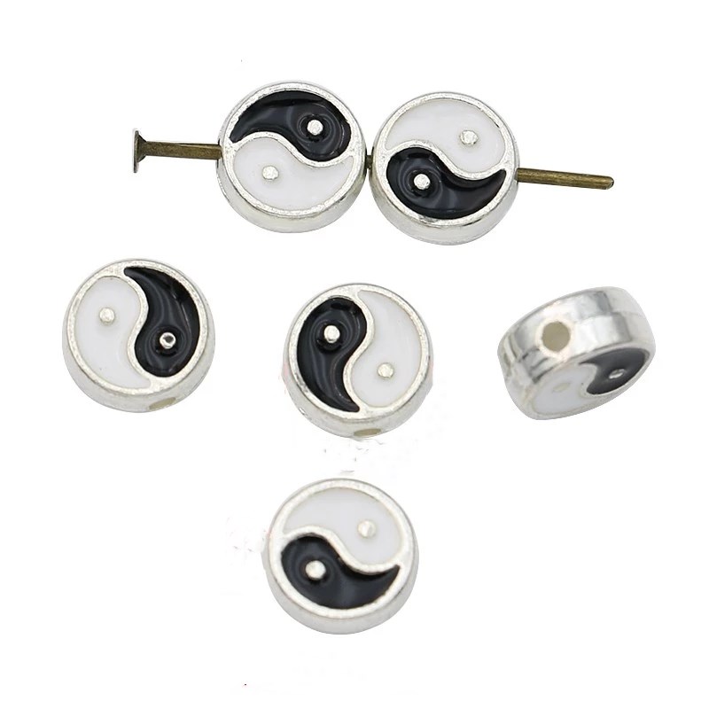 8mm Plated Enamel Yin Yang Spacer Beads Eight Trigrams for Jewelry Making Bracelet Accessories DIY Handmade Craft