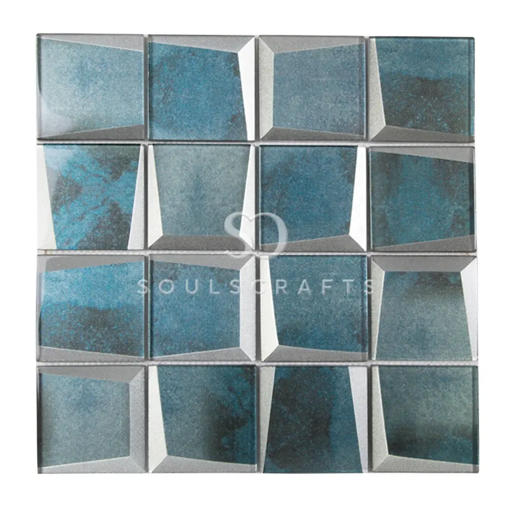 Glass Mosaic Tile Soulscrafts Blue Square Glass Mosaic Tile For Kitchen Backsplash Wall