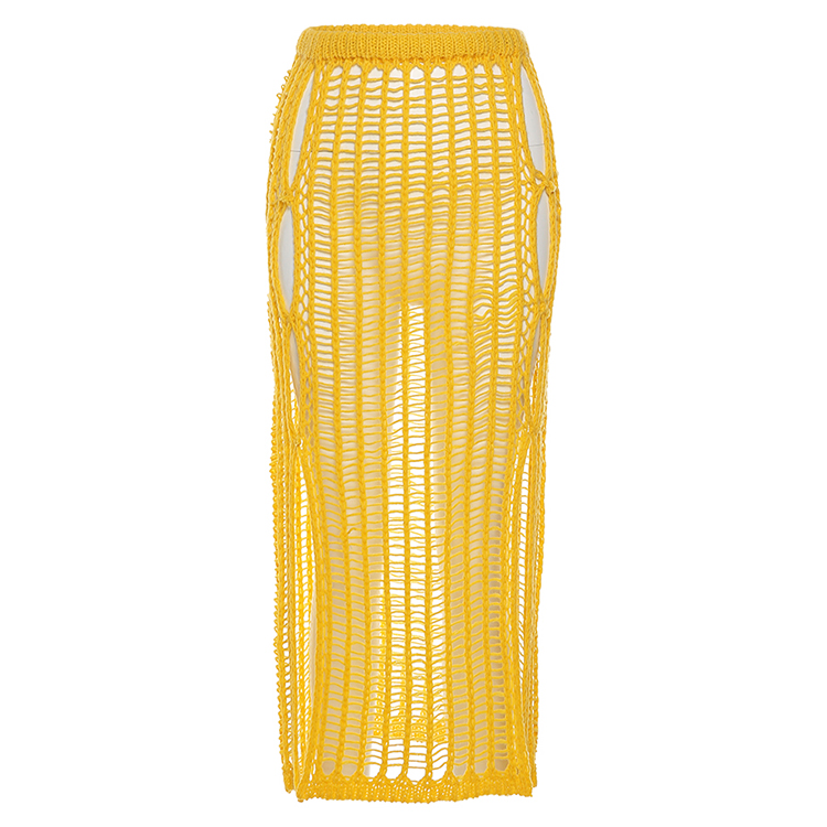 Solid Breathable Hollow Out See Through Mesh Maxi Skirt Dresse long Women Skirts
