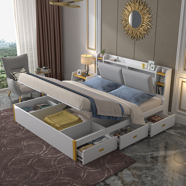 Small Apartment Luxury Bedroom Pneumatic High Box Single Bed with Drawer and Storage