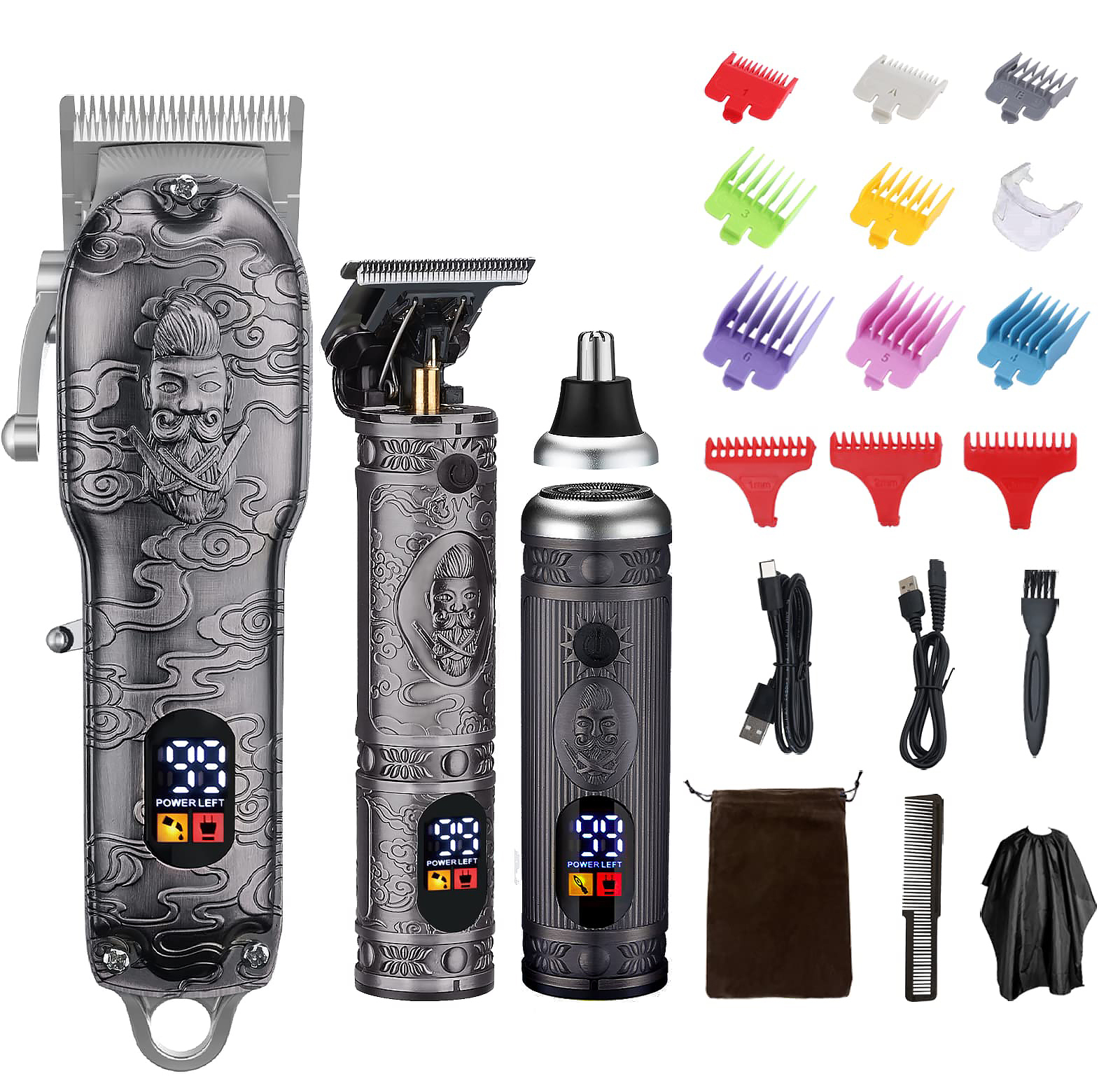 All-Metal Barber Clipper, USB Cordless Electric Shaver Sets, Professional Hair Trimmer, Professional Hair Clipper, 3 в 1