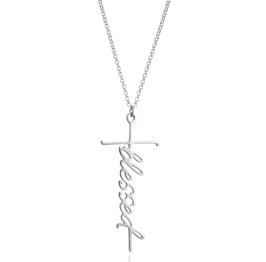 Gothic Faith Necklace Gold Color Bar Pendant For Women Men Engraved Necklace Fashion Femme Wedding Jewelry Gift