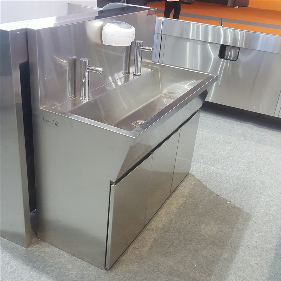 Hospital 2 people Use Medical Custom Size Foot Operated Hospital Stainless Steel Portable Sink