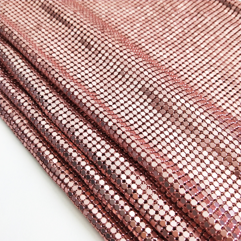 Розовое золото, Гибкая алюминиевая сетчатая ткань с блестками, ткань Chainmail для скатерти, шторы Chainmail