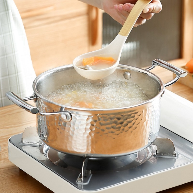 High Quality Three Layers Structure No Coating Stainless Steel 304 Cooking Pot With Double Ears For Kitchen