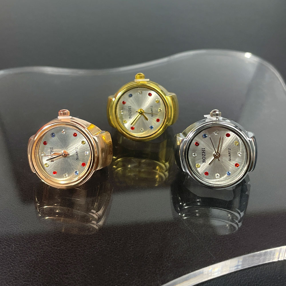 Cute Actual Digital Ring Watch Minimalist Watch Ring Color Dot Dial Stainless Steel Flip Round Mini Finger Watch Rings