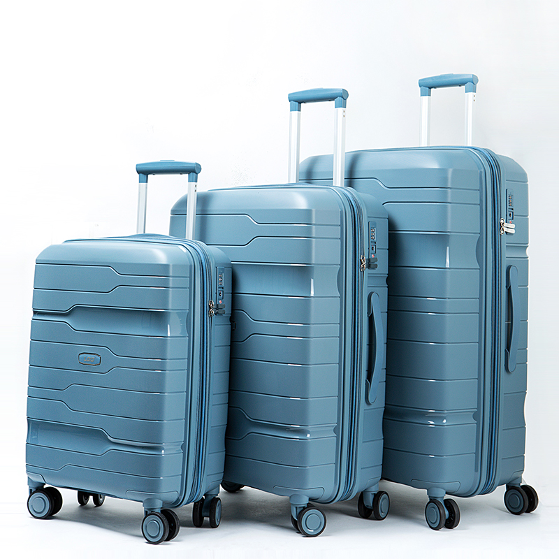 Fashionable Blue Suitcase Tsa Lock 360 Degree Wheel Full PP Travel Luggage Black Spinner Unisex 20" 24" 28" 1201