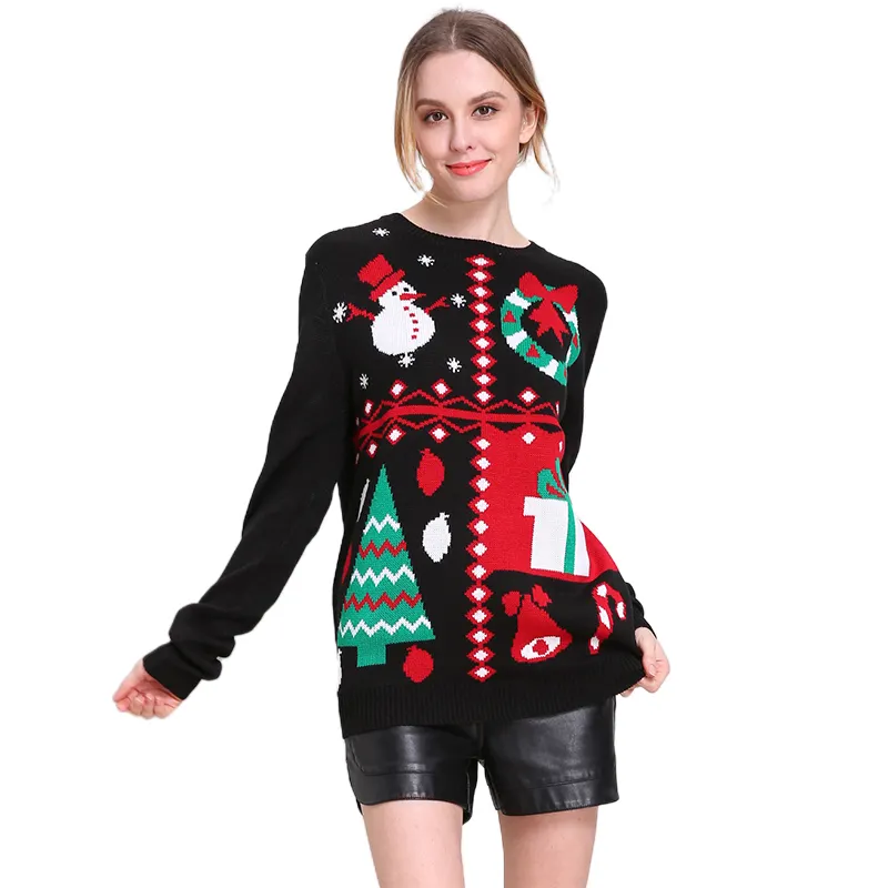 Knitted Length sleeve Plus size sweater Women's knitted pullover High quality Jacquard design Ugly Christmas sweater for women