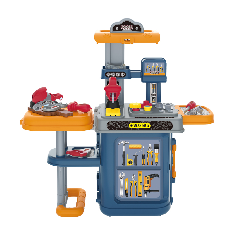 Kids boys playing tools children's tool table set kit storage box plastic