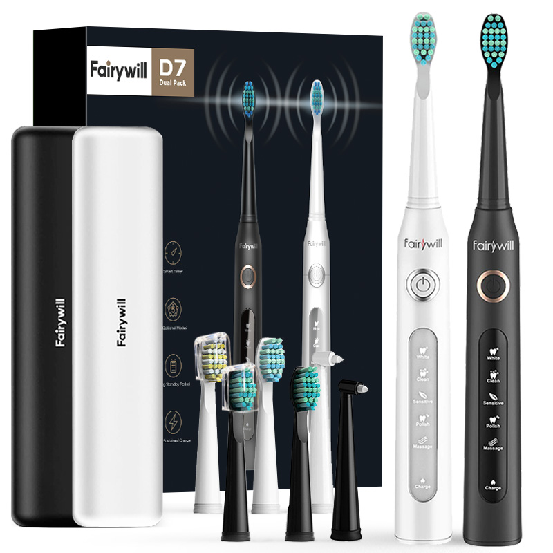 Fairywill FW507 Double Kit Smart Timers IPX7 Intelligent Dental Care Power Whitening Rechargeable Sonic Electric Toothbrushes