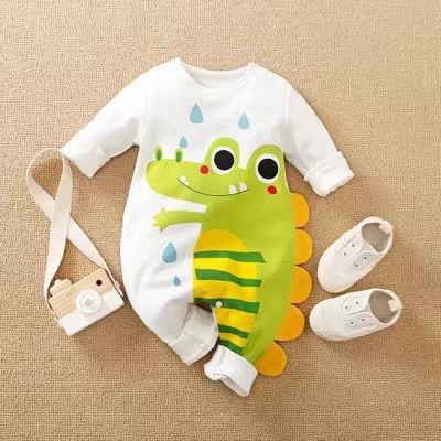 Cross-border new baby jumpsuit spring and autumn outfit cartoon dinosaur hayi crawling suit baby cotton clothing outfit