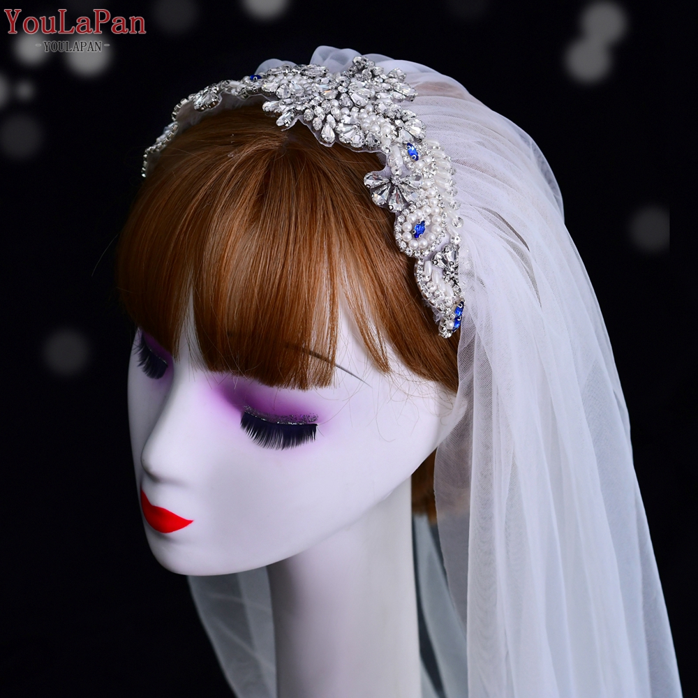 YouLaPan VS487 Beautiful Handmade Beaded Veil, Short Bridal Wedding Veil With Shiny Rhinestones